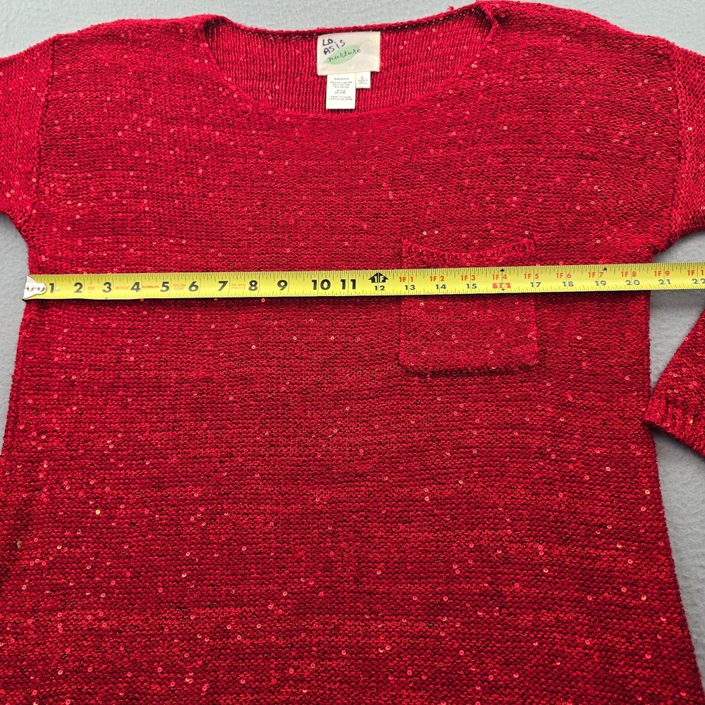Nurture Sweater Womens Large Red Sequin Tight Knit Scoop Neck Ribbed Winter Warm - Picture 4 of 7